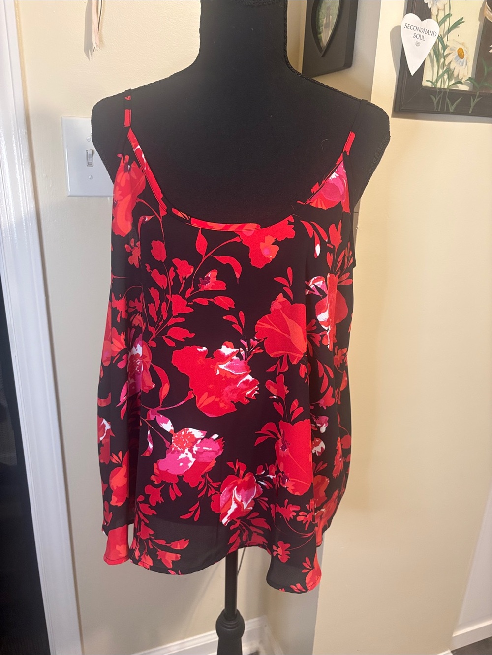 Apt. 9 Black Cami with Red Floral Print